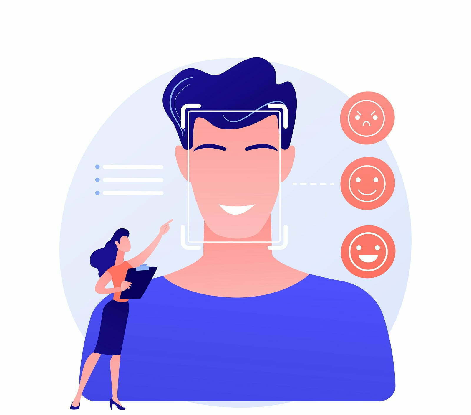 Emotion detection abstract concept vector illustration. Speech, emotional state recognition, emotion detection from text, sensor technology, machine learning, AI reading face abstract metaphor.