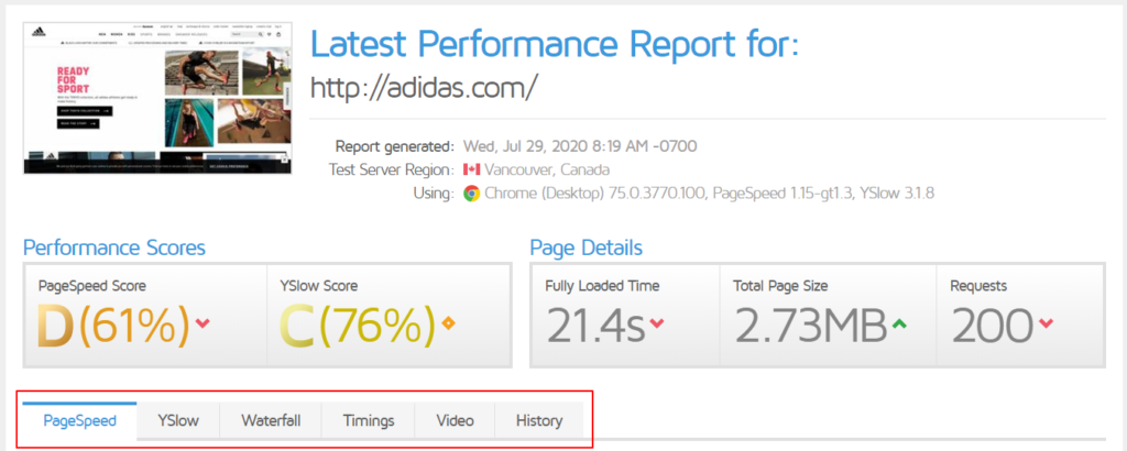 Gtmatrix Website Speed Testing tool